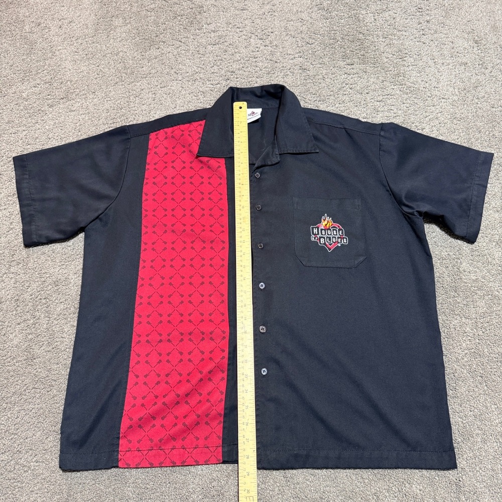 House of Blues Bowling Shirt Mens XL Black Red Guitar Panel Rockabilly Button Up - Picture 2 of 5